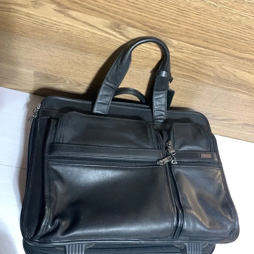Tumi Leather 2-Wheeler Expandable Leather Laptop Briefcase #96003D4 Black